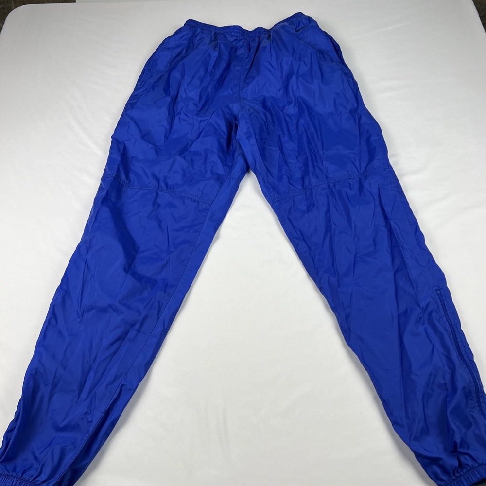 Vintage 90s Nike Track Pants Blue Ankle Zip Windbreaker Joggers Large
